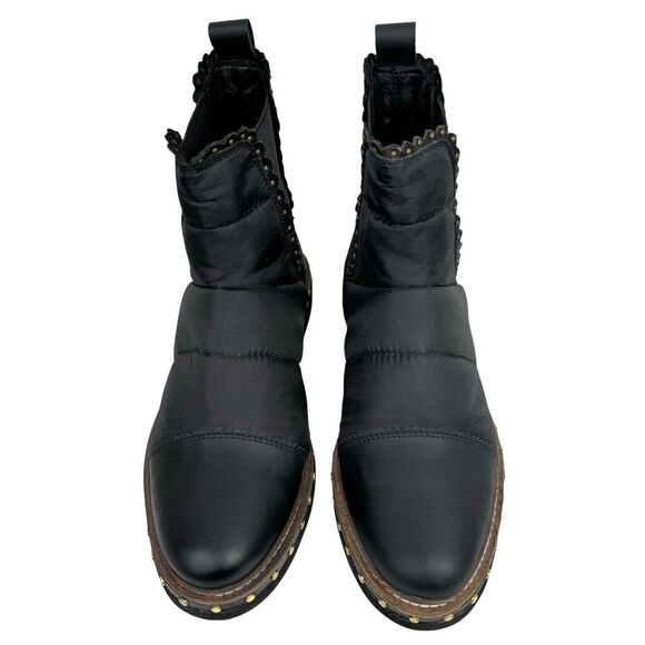 Free People Atlas Puffer Chelsea Boot EU 38, US 8 Black Leather Nylon Studs Goth - Picture 5 of 13